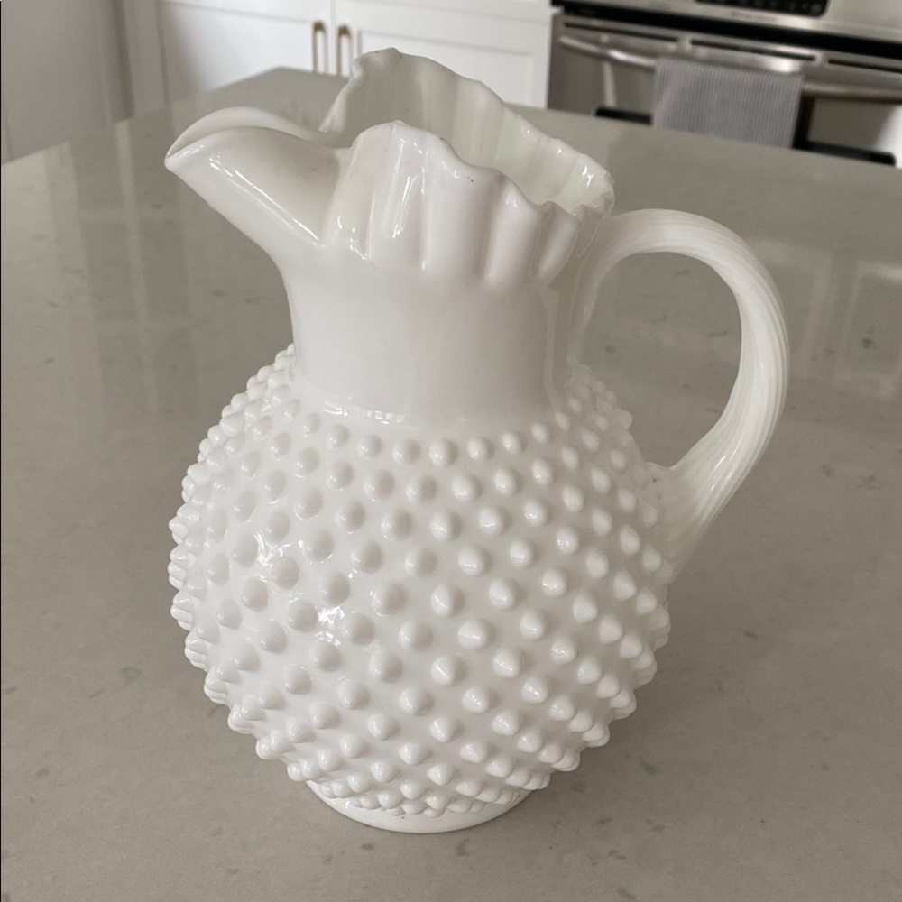 Vintage White Hobnail Milk Glass Pitcher